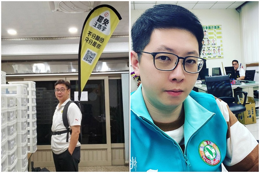 桃園議員王浩宇（右）遭表叔里長邱仁德批「大頭症、換了位置換了腦袋」。（翻攝自臉書）