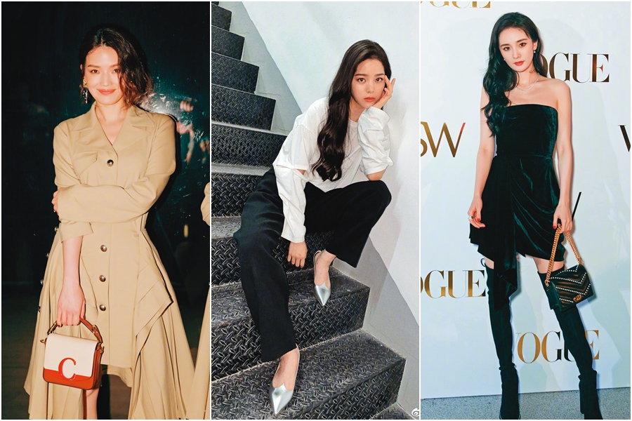 舒淇（由左至右）、歐陽娜娜、楊冪都和星二代交往過。（翻攝微博）