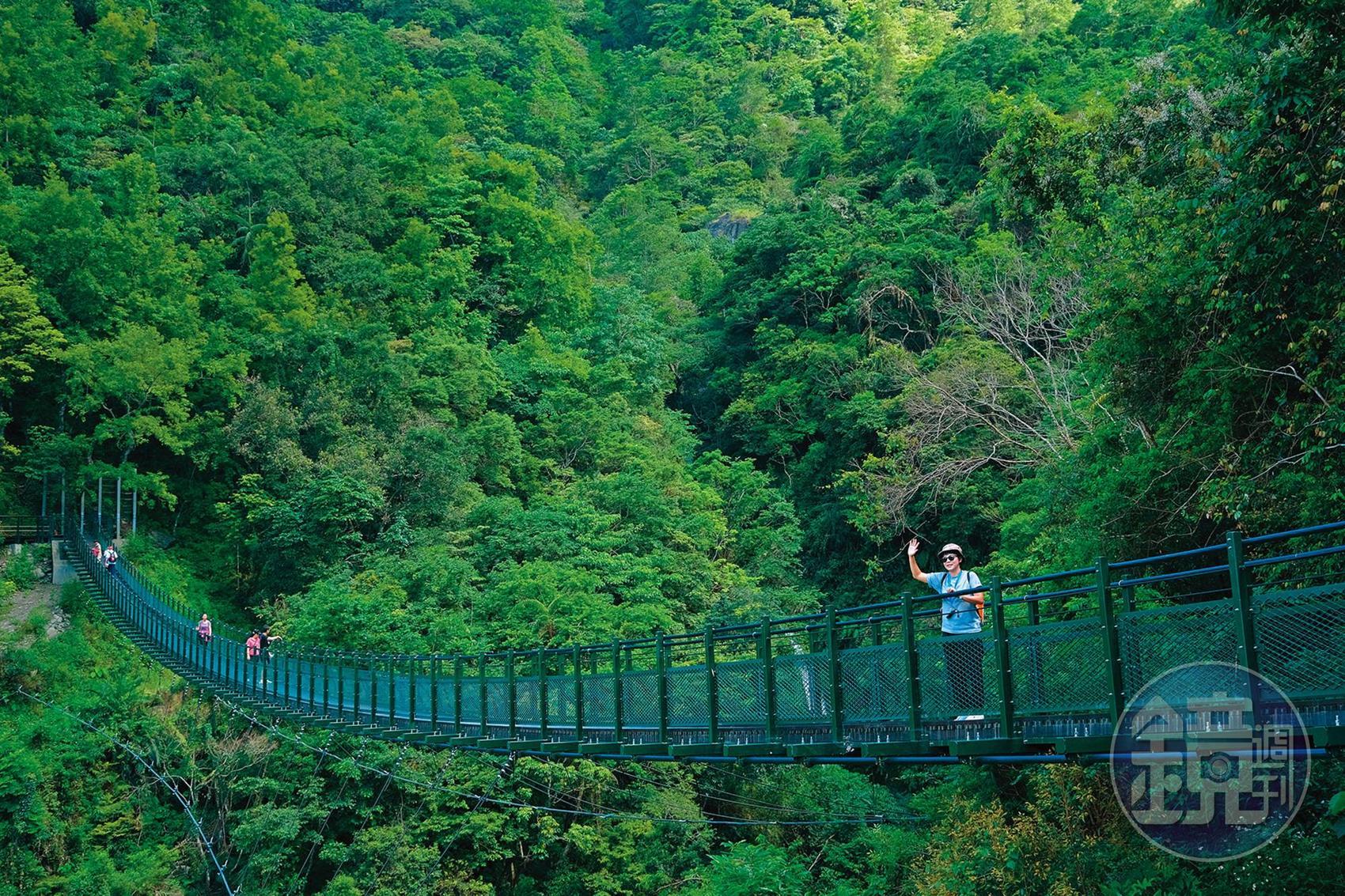 橫跨拉庫拉庫溪谷的山風一號吊橋,位於步道1公里處,是可感受古道濃濃綠意的景點。