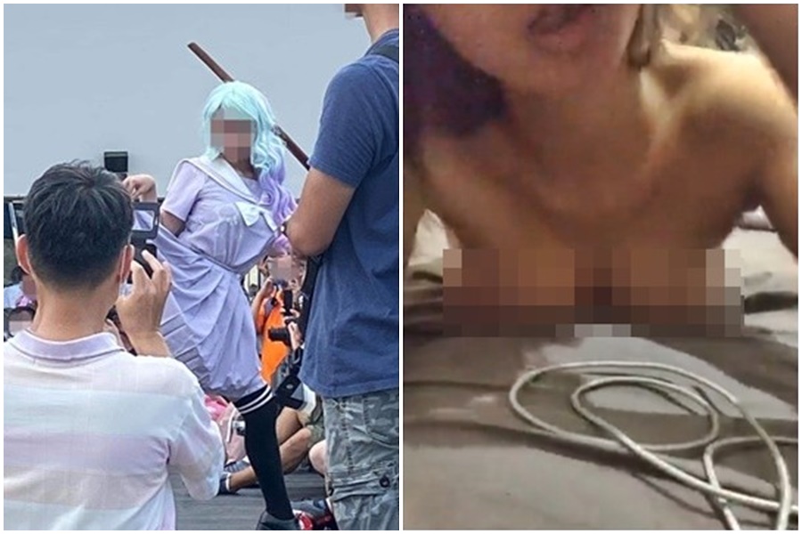 李女7日深夜裸上半身直播，引發網友關注。（翻攝自臉書）