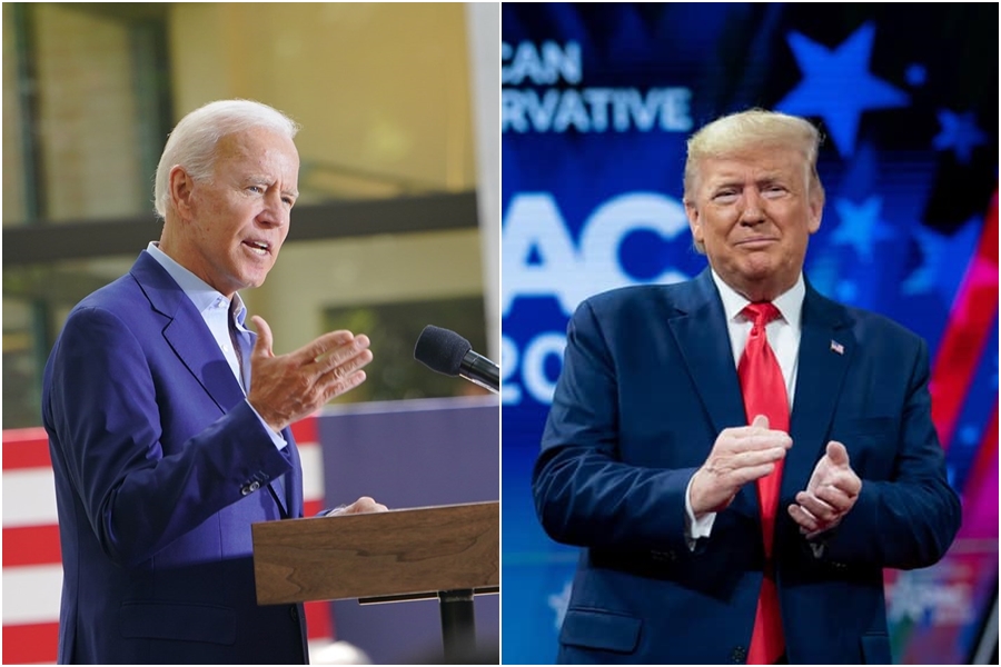 美國總統川普（右圖）致函聯合國聲明退出WHO，民主黨準總統參選人拜登（左圖）表示，若當選總統，上任第一天就會重新加入WHO。（翻攝自Donald J. Trump、Joe Biden臉書）