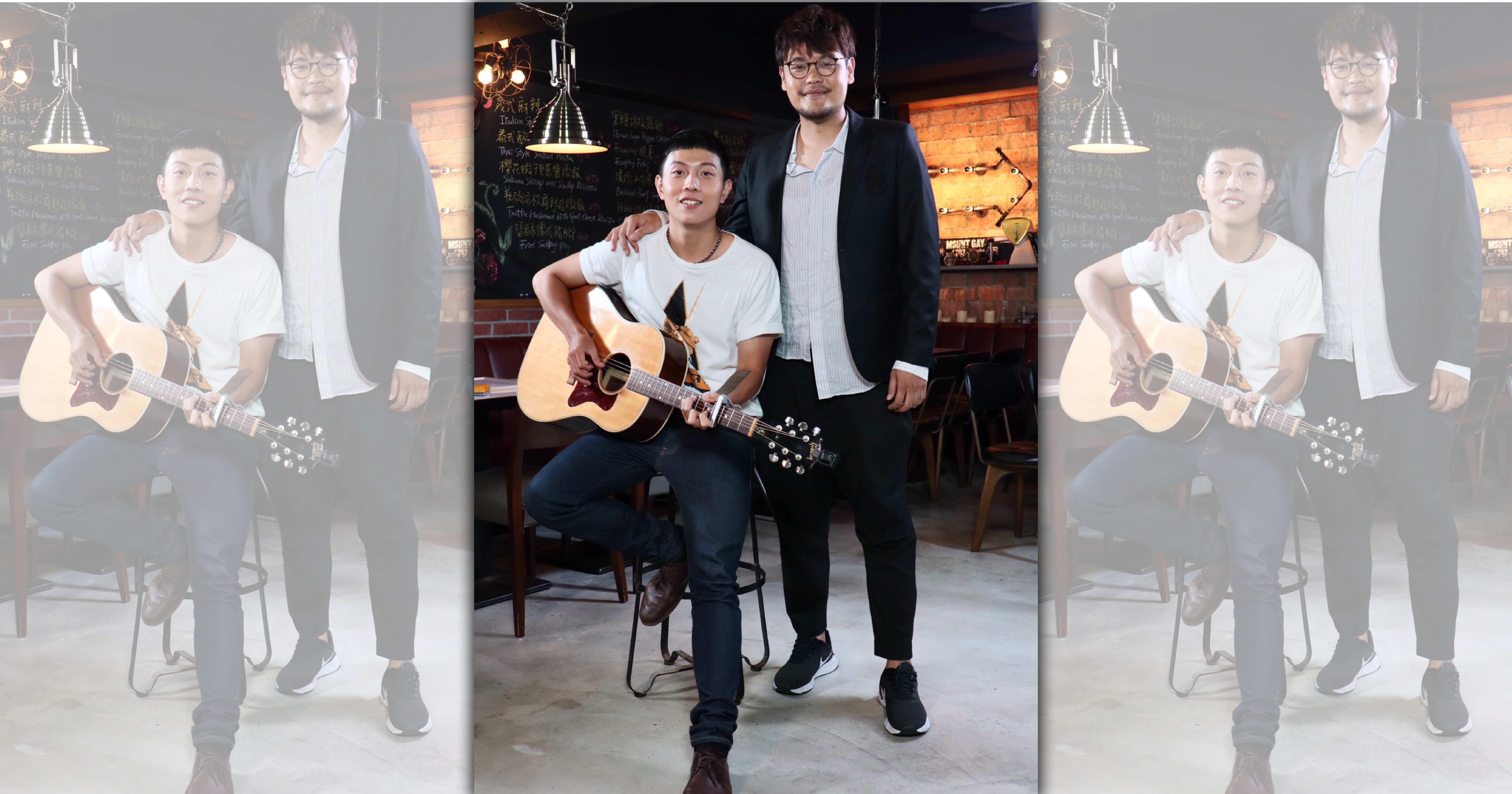 蘇打綠阿福（右）升格當老闆與旗下「鹿洐人」主唱謝博安（E!Studio藝鏡到底提供）