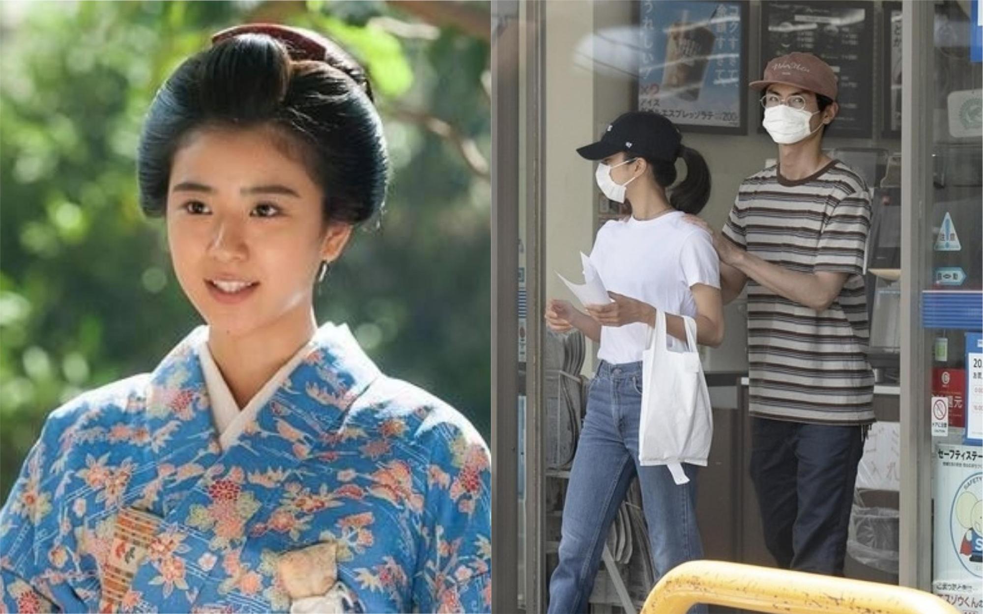 黑島結菜(左)曾演出NHK大河劇《花燃》,與劇中老公高良健吾假戲真做。(左圖翻攝NHK,右圖翻攝《FRIDAY》周刊)