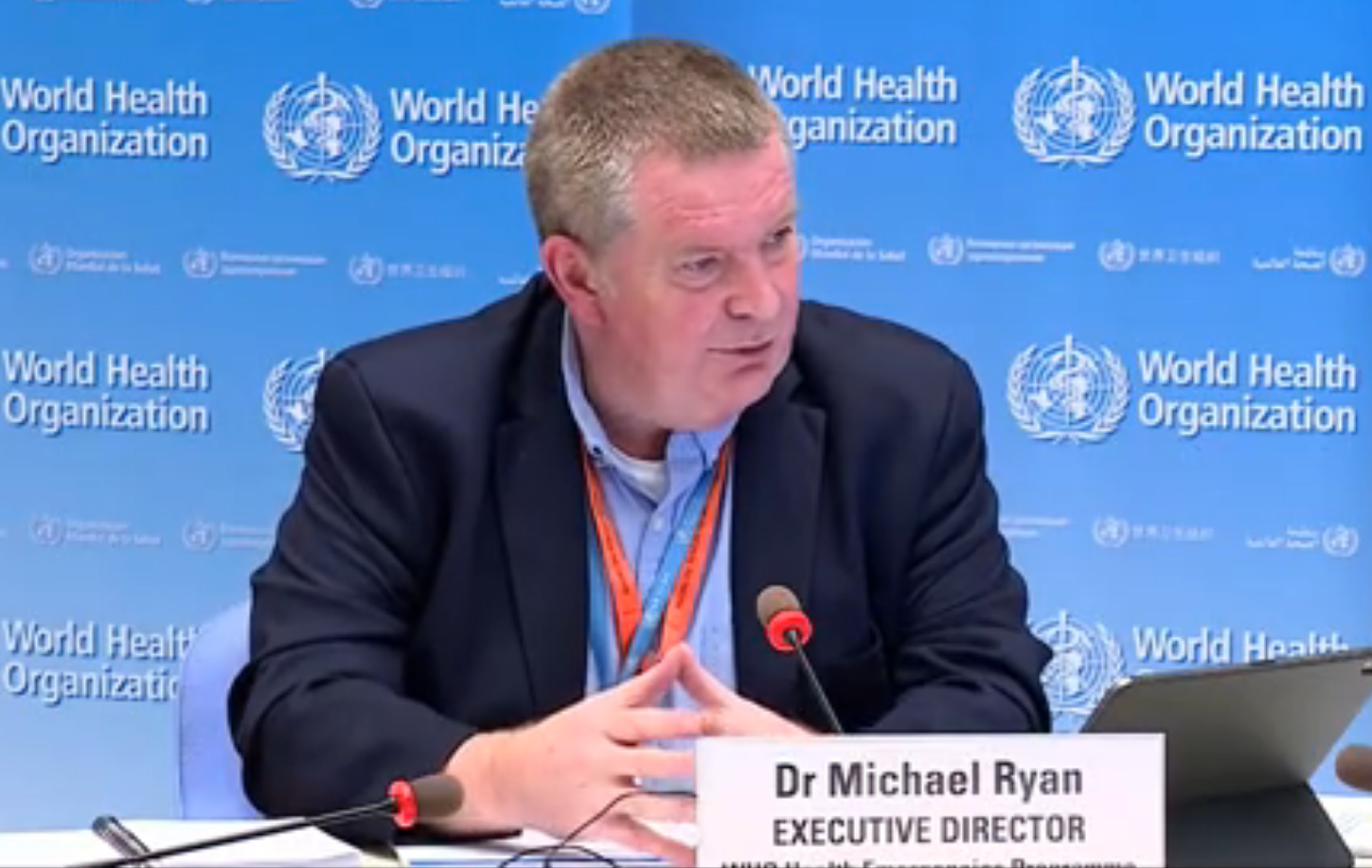 WHO突發衛生事件執行主任萊恩表示，對哈薩克傳出有不明肺炎一事，稱預料許多病例最後都會被診斷為武漢肺炎。（翻攝自WHO推特）