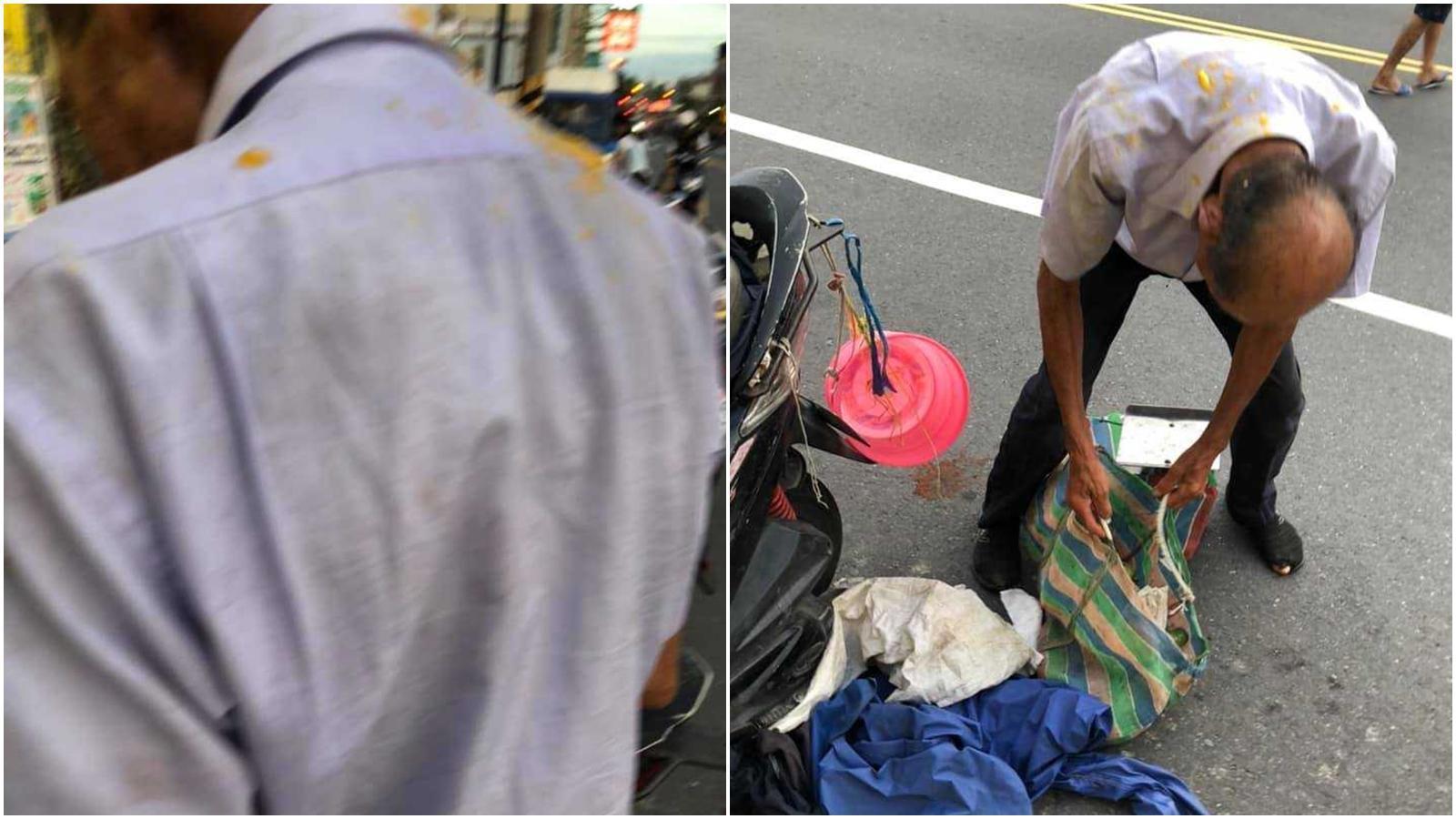 台南一名老爺爺在路邊擺攤,疑似與犯案人有金錢糾紛,光天化日之下慘遭攻擊。(翻攝自臉書)