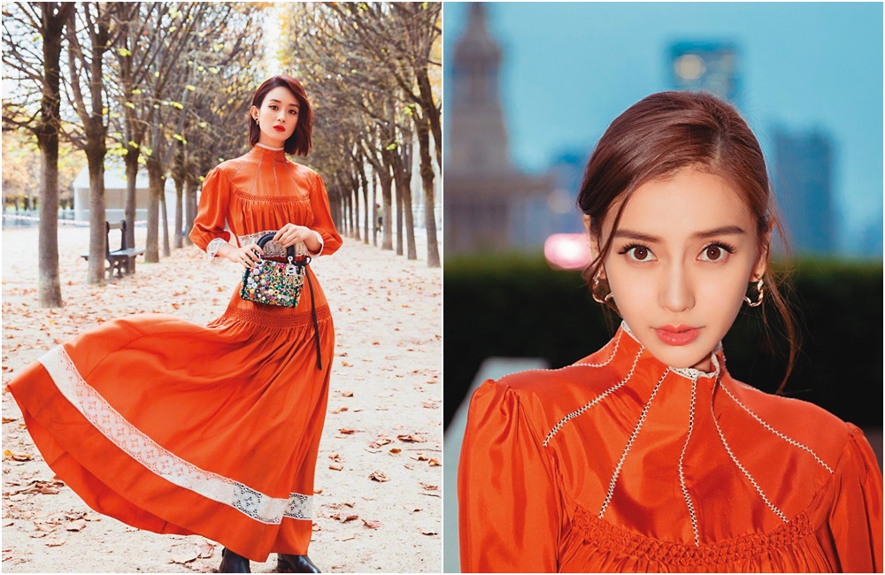 趙麗穎(左圖)與Angelababy(右圖)都是Dior中國大陸區大使,因此頻頻撞衫。由於Angelababy用心經營與品牌的關係,因此總是能早趙麗穎一步穿上Dior新衣。(翻攝自Dior微博、OnlyLady女人志微博)