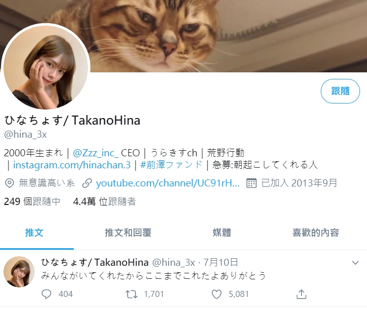 鷹野日南在推特最後發文,正是離世當天所留下。(翻攝自鷹野日南推特)