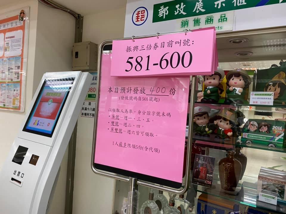 振興實體券今日開賣,還是有不少人選擇去郵局排隊領取實體券。(讀者提供)