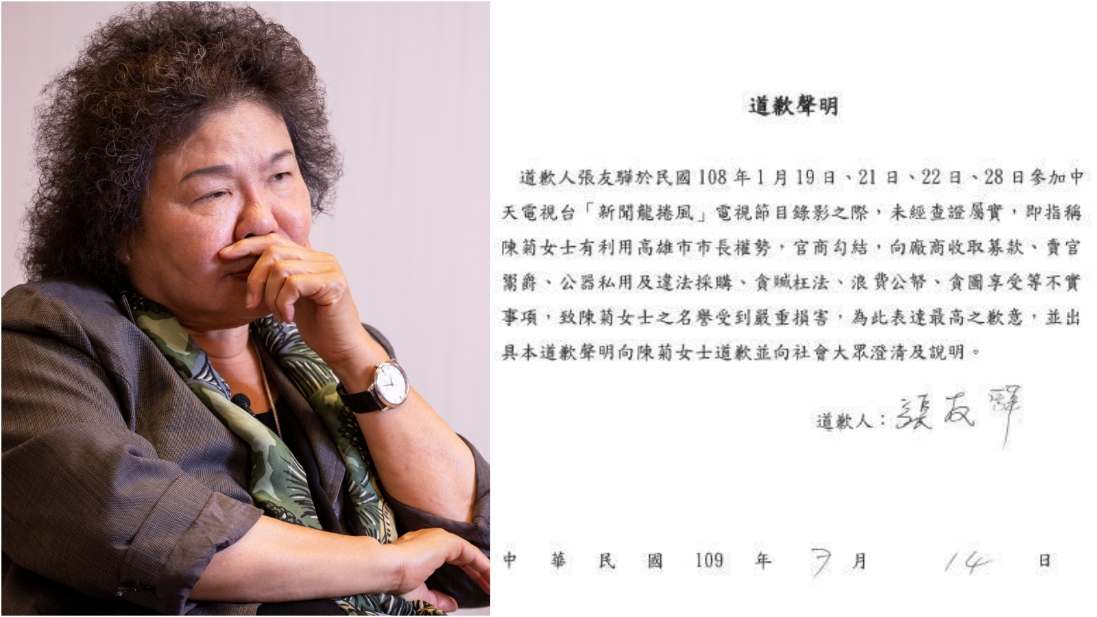 陳菊（本刊資料照）為捍衛清白提告張友驊，張於14日發出道歉聲明（翻攝陳菊臉書）。