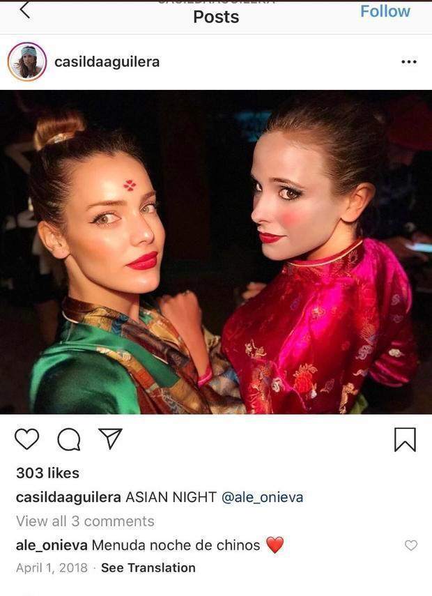 賽巴斯汀的女友亞歷珊卓(左)2年前參加派對時穿了日本藝伎的服裝,結果被罵「不敬」及「種族歧視」。(翻攝IG)