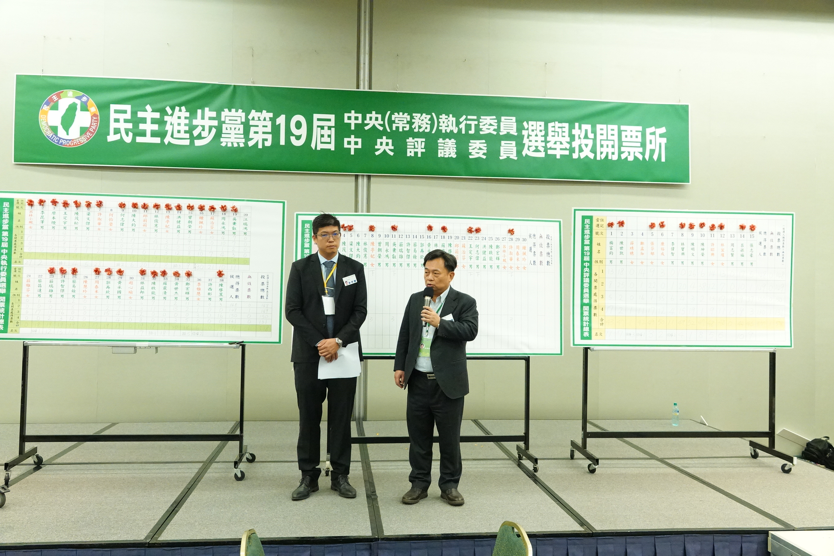 民進黨全代會今（19日）晚由30位中執委選出10位票選中常委。