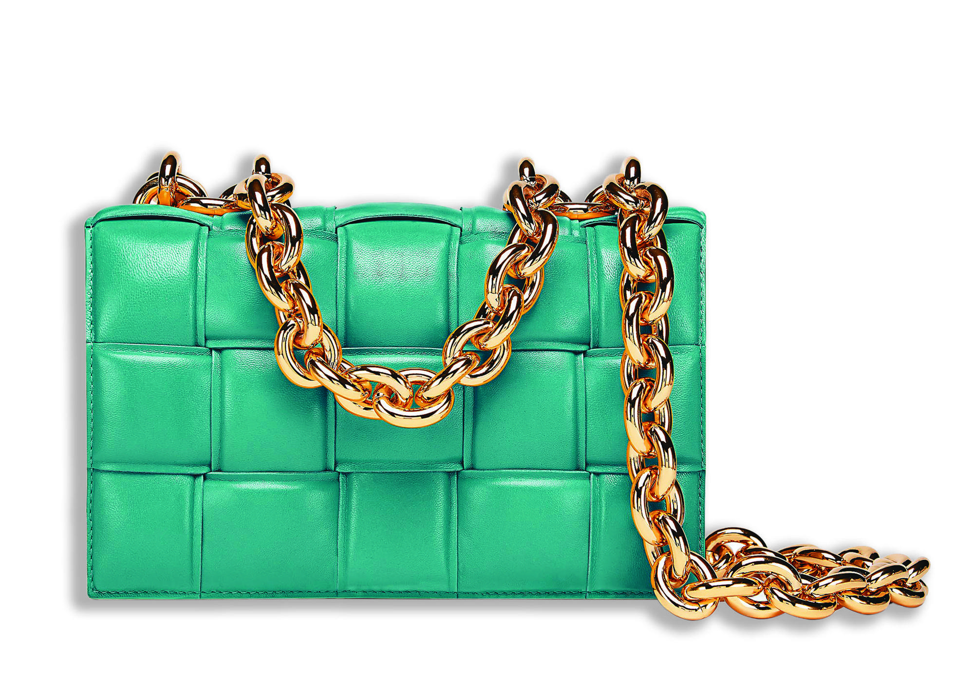 The Chain Cassette油毯藍編織小羊皮肩背包 NT$120,900 (BOTTEGA VENETA提供)