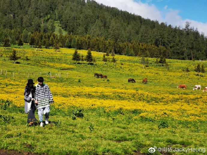 向佐今（20日）凌晨發文感謝父母跟老婆，並放一張與郭碧婷踏青的照片。（翻攝自向佐微博）