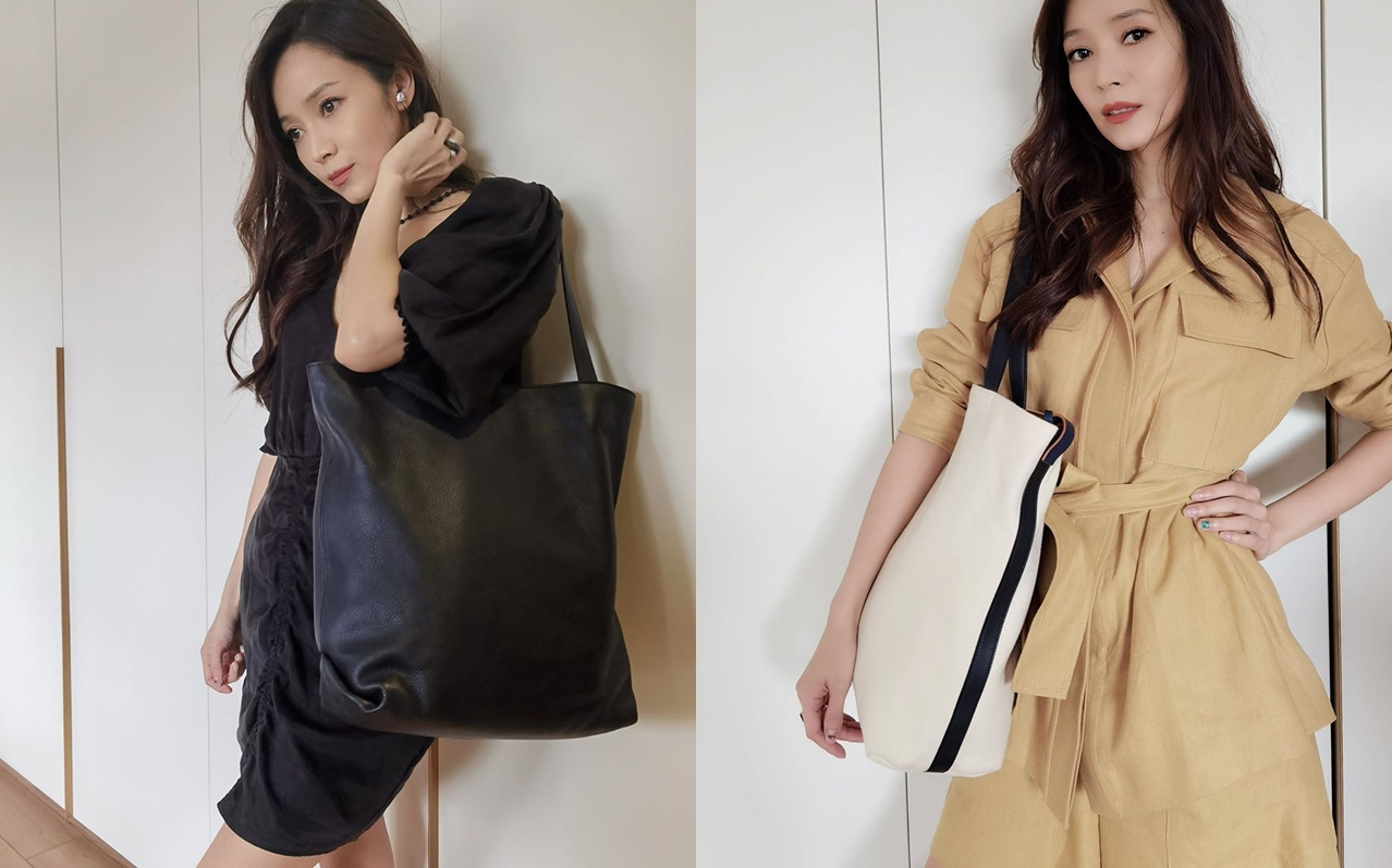 侯佩岑拎著不同顏色的Inside Out手袋做時尚示範。（翻攝自侯佩岑IG）