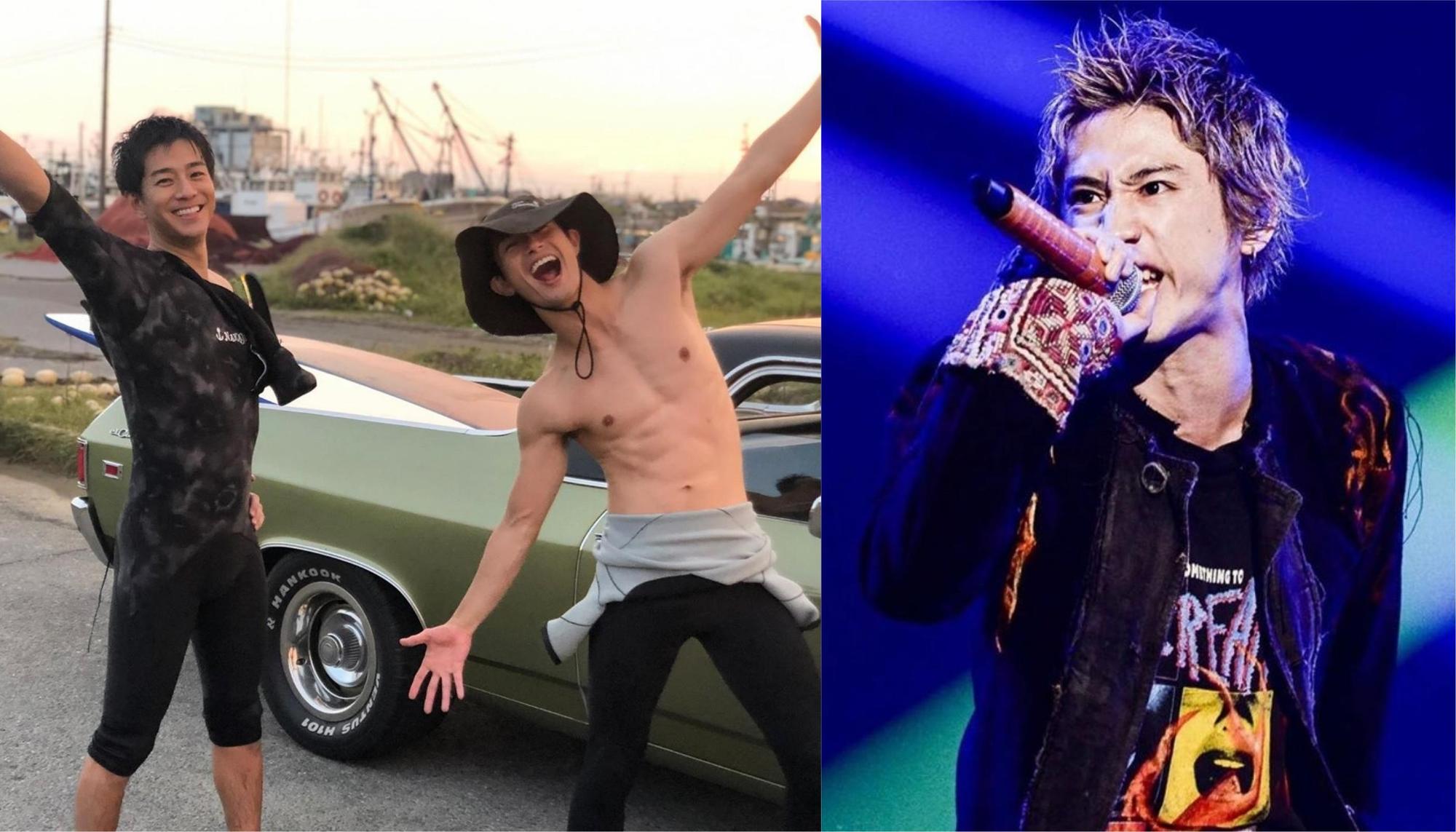三浦翔平（左圖左）和三浦春馬兩人經常相約去衝浪，「ONE OK ROCK」主唱Taka（右圖）也是三浦春馬同經紀公司的好友。（左圖翻攝三浦翔平Instagram，右圖翻攝Taka Instagram）