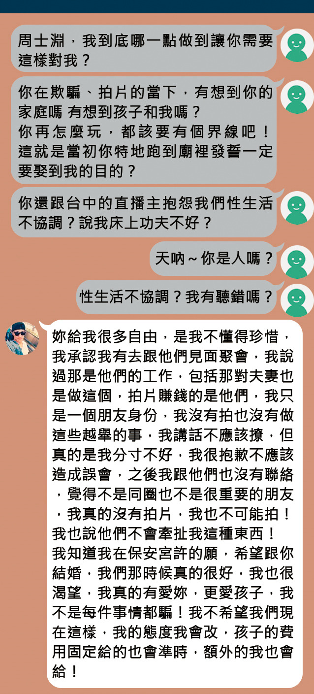 前妻質疑周士淵在婚內拍攝多P影片，周士淵則使出溫情攻勢，否認到底。（圖為示意畫面）