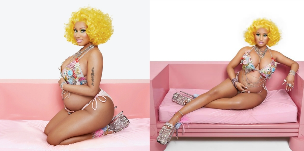 妮姬米娜公布孕婦寫真，當然風格還是五顏六色的誇張。（翻攝自Nicki Minaj官方Instagram）