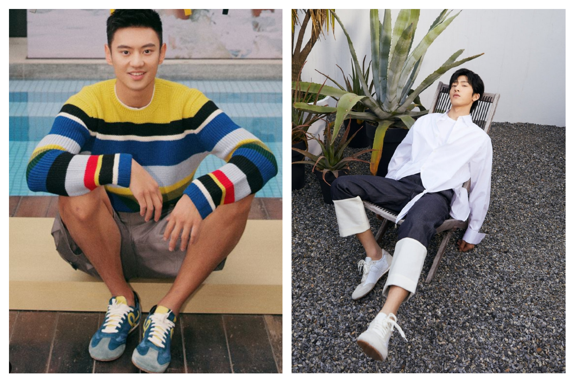 井柏然選擇白色的Ballet runner，而寧澤壽則是選擇藍黃撞色的款式。（LOEWE提供）