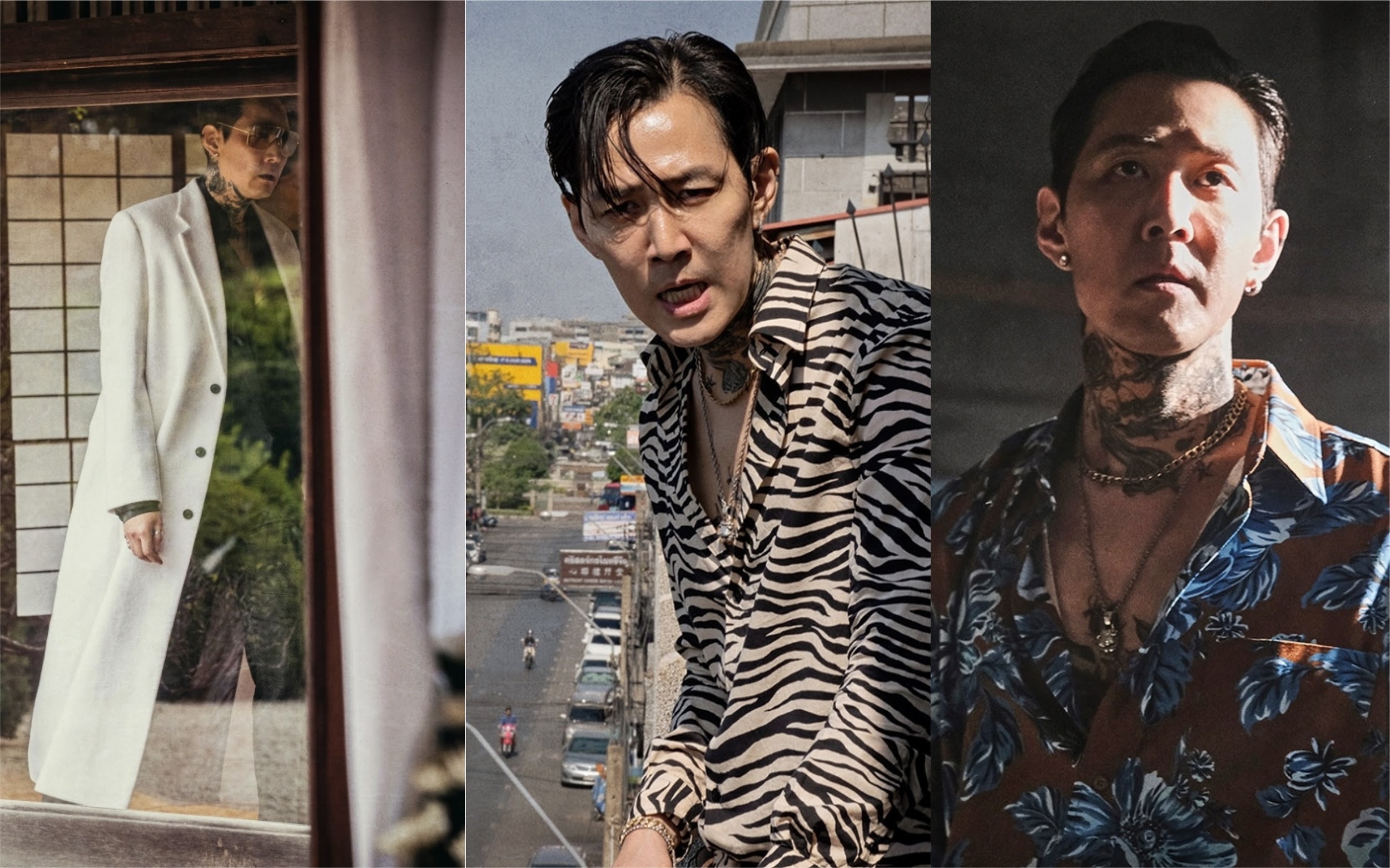 李政宰在新片《魔鬼對決》變換白大衣、斑馬紋襯衫、花襯衫等多種造型，展現角色的強烈性格。（采昌提供）