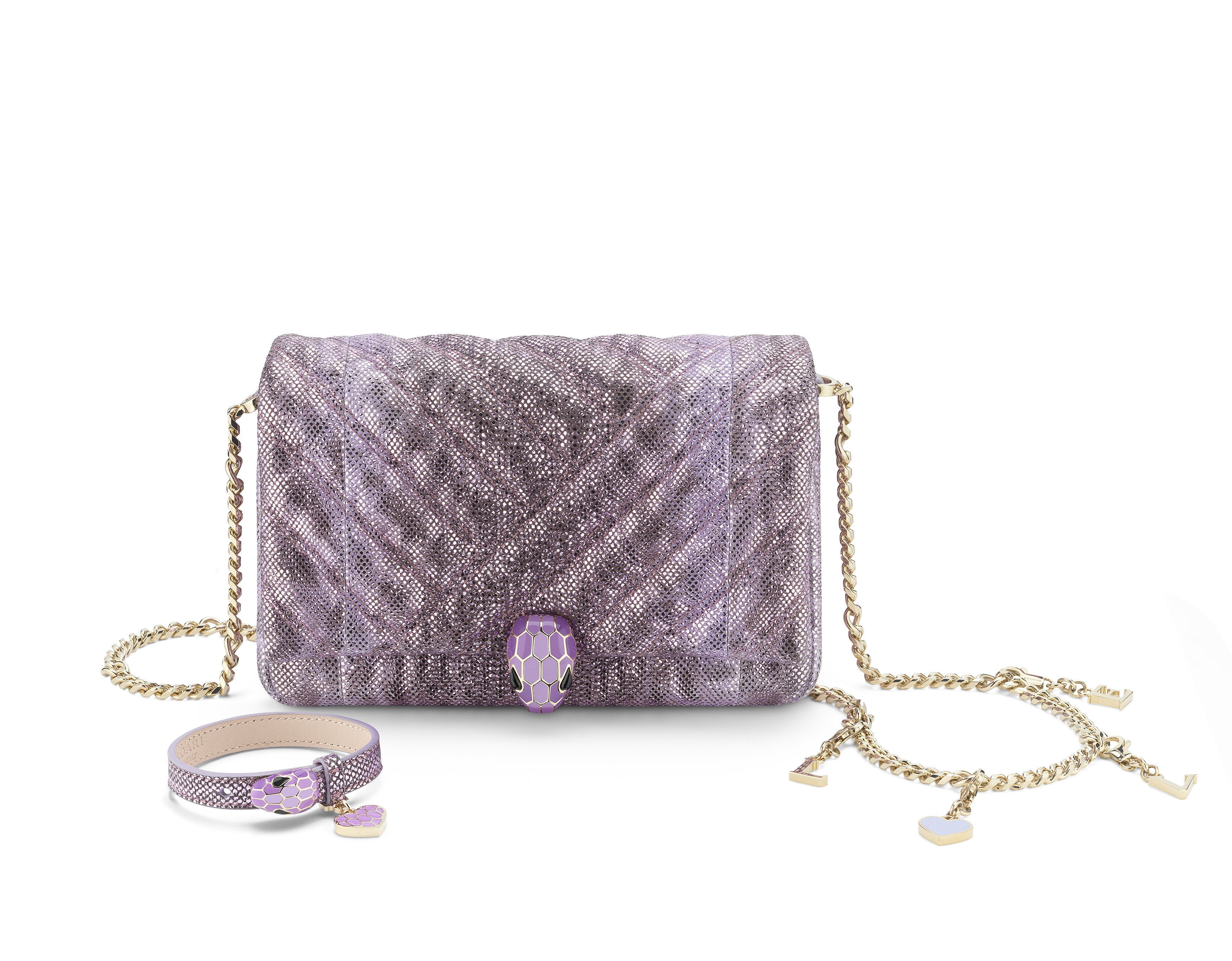 Serpenti Cabochon薰衣草色七夕限定配件套組（與手環不拆賣）。NT$109,000。（寶格麗提供）