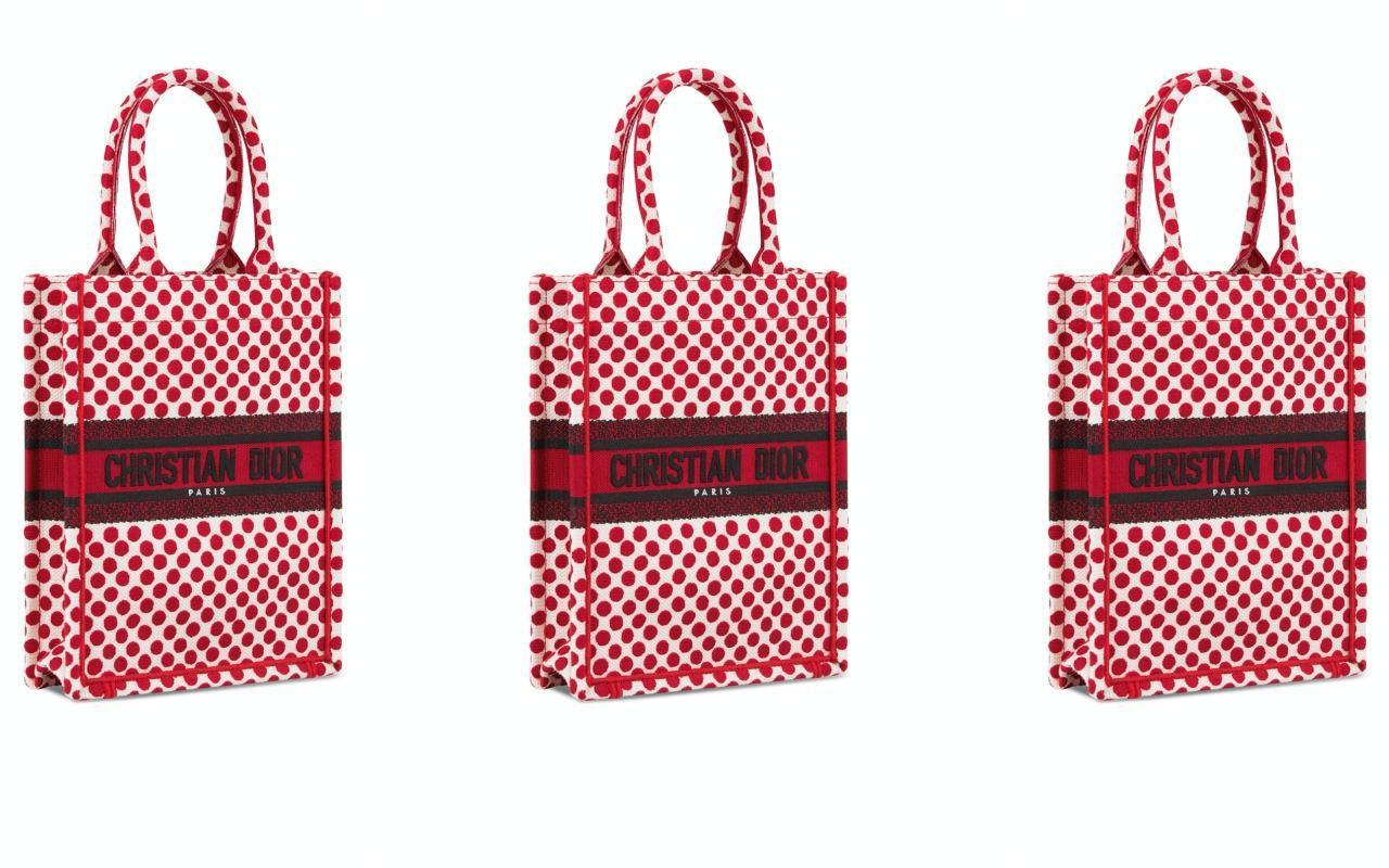 Dioramour Book mini紅色波卡圓點刺繡帆布迷你直式托特包。NTD88,000(迪奧提供)