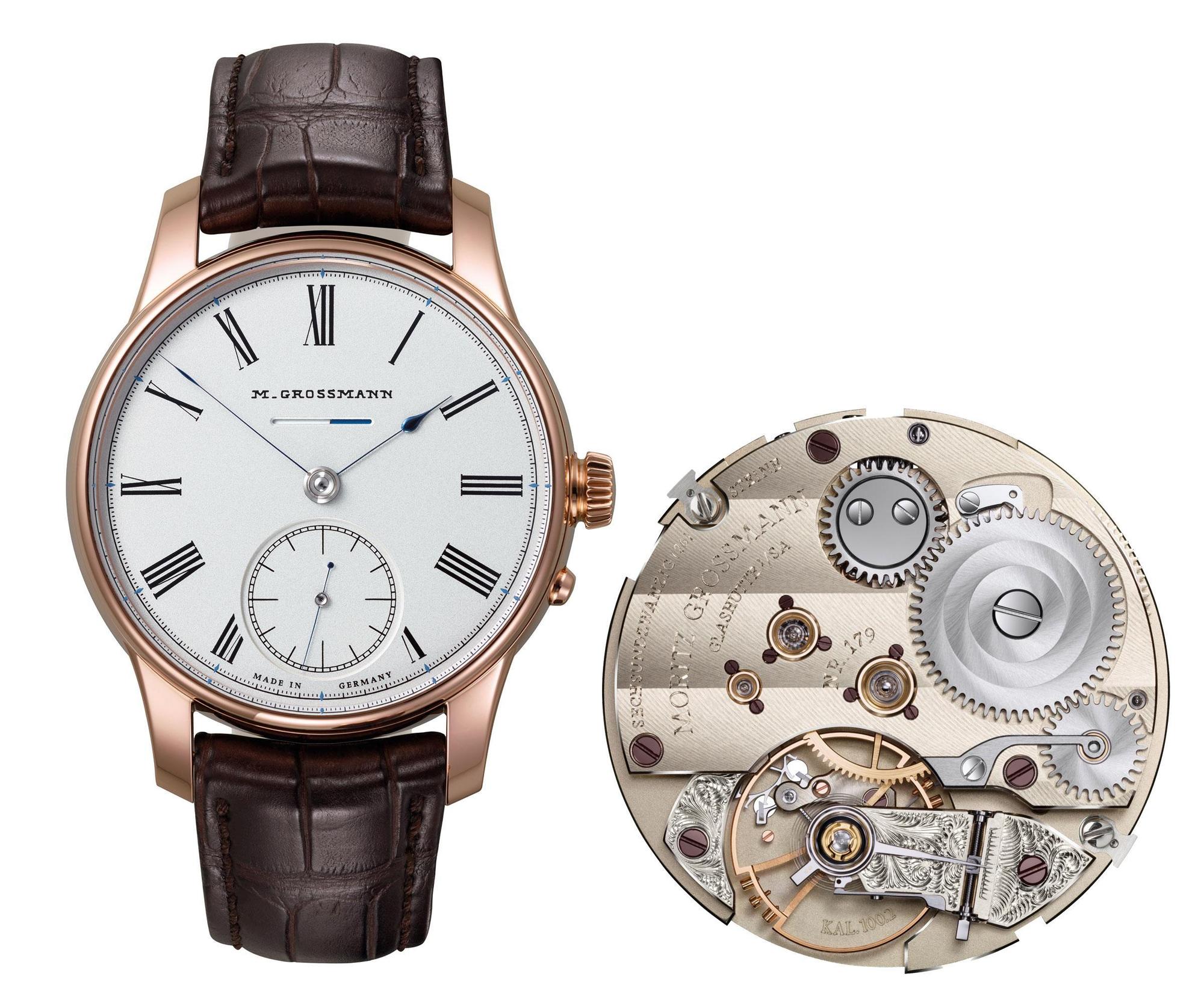 另一款重點作品：MORITZ GROSSMANN  BENU Heritage動力儲存顯示腕錶，品牌名稱下方纖細的長條形視窗來用來表現當前儲能狀態。定價NT$1,100,000。