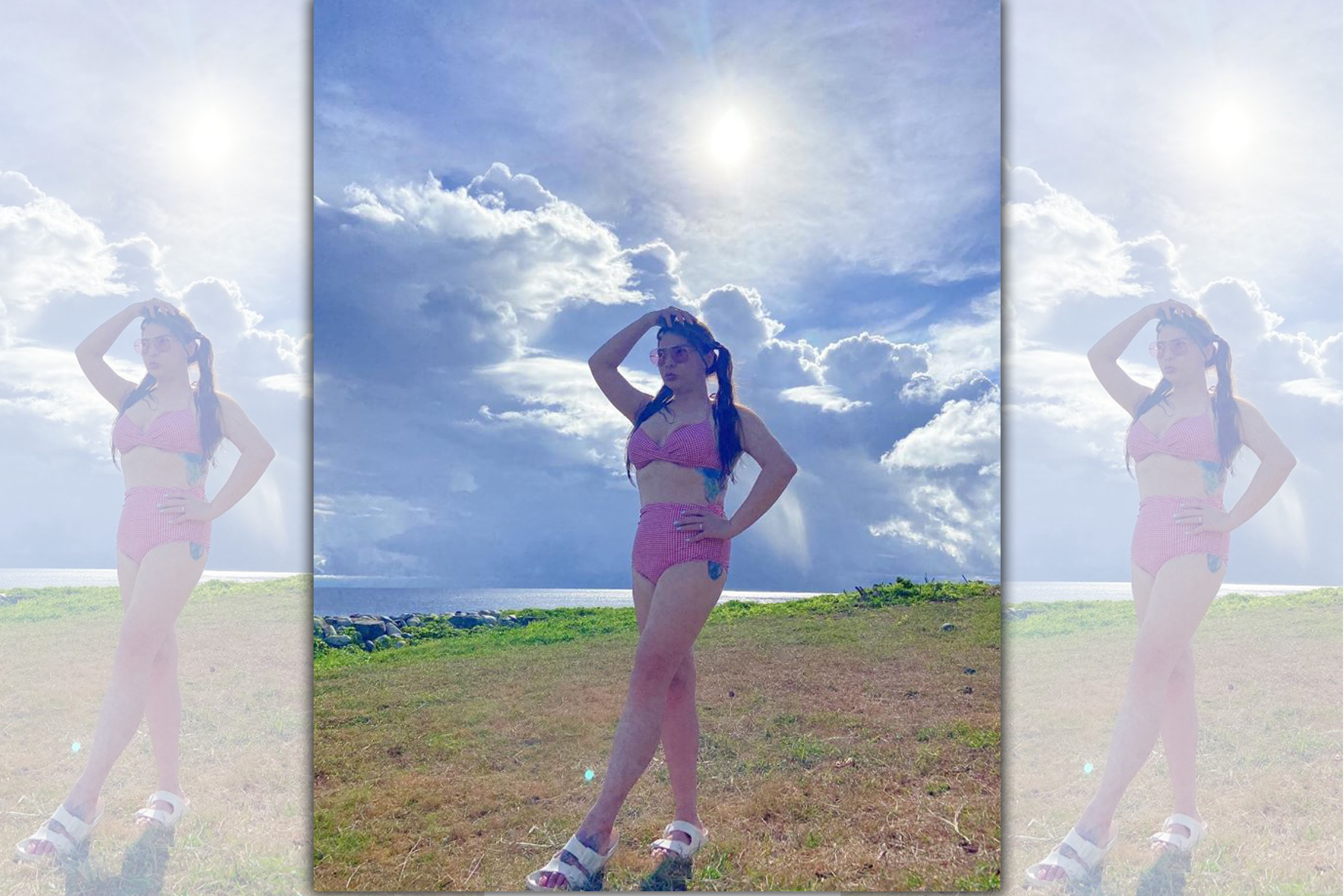 小甜甜最近前往綠島旅遊，28日在社群網站打卡上傳一系列「男友視角」的比基尼辣照。（翻攝自小甜甜臉書）