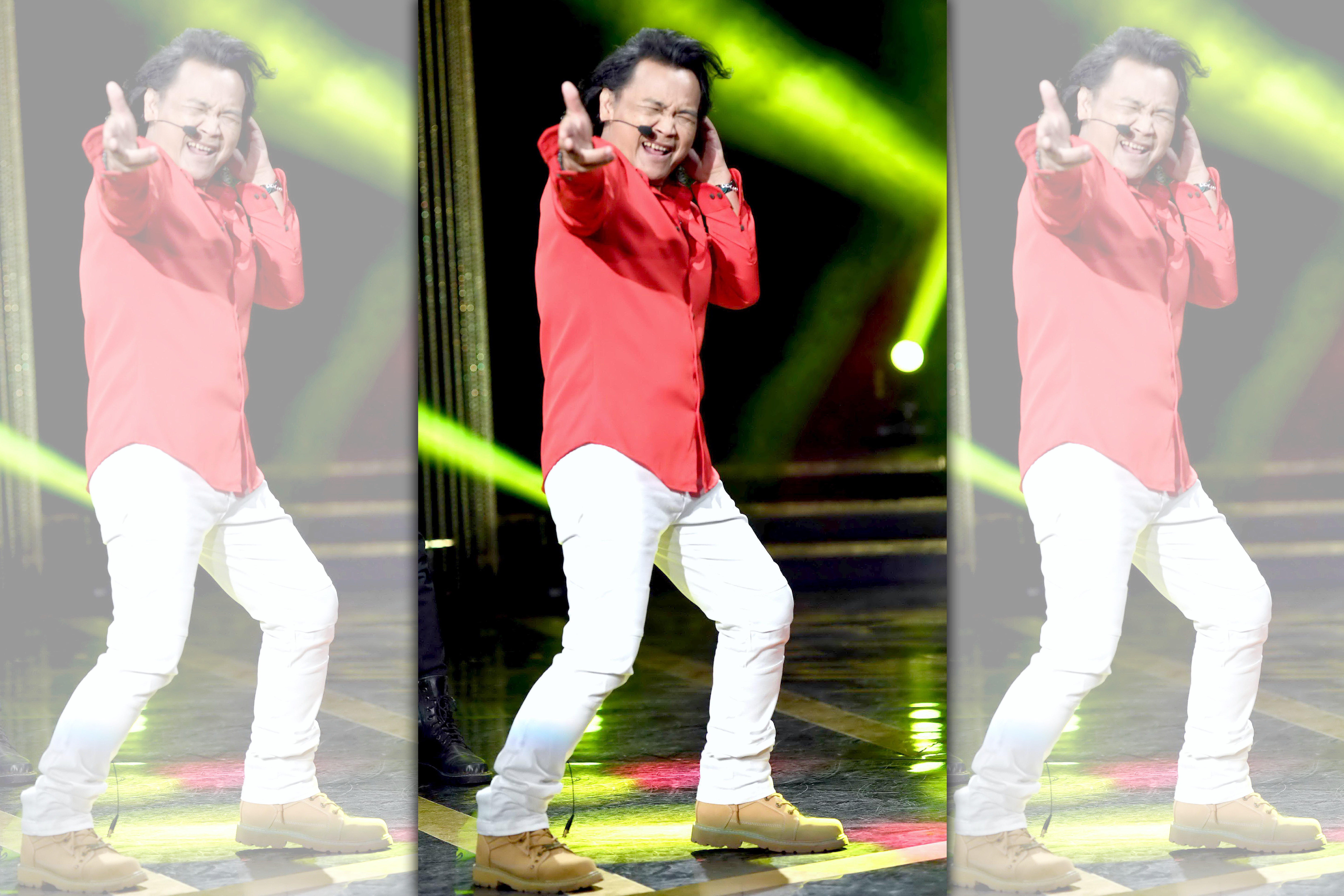 沈文程模仿陳曉東拚了老命。（華視提供）