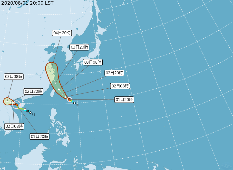 「哈格比」輕颱持續朝西北、台灣方向前進,預估外圍環流將會為台灣帶來影響。(翻攝自中央氣象局)