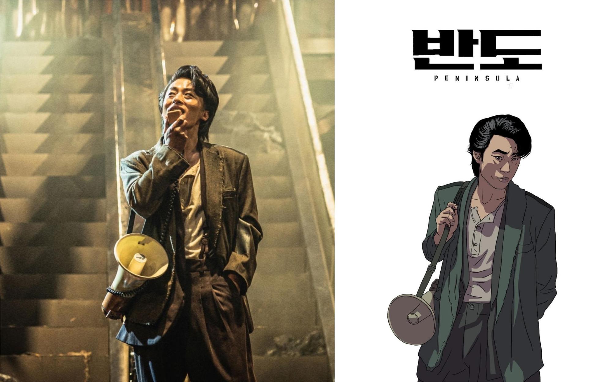 具敎煥（左圖）在片中飾演「徐大尉」人氣暴漲，導演延尚昊公開他的手繪畫後順便揭曉了該角色的全名。（車庫娛樂提供）
