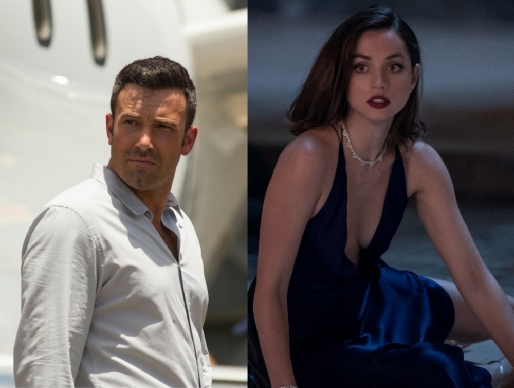 班艾佛列克（左）跟新任龐德女郎安娜德哈瑪斯（右）愛到分不開，傳出了製片不想讓他出席007首映的傳聞。（福斯電影、UIP提供）