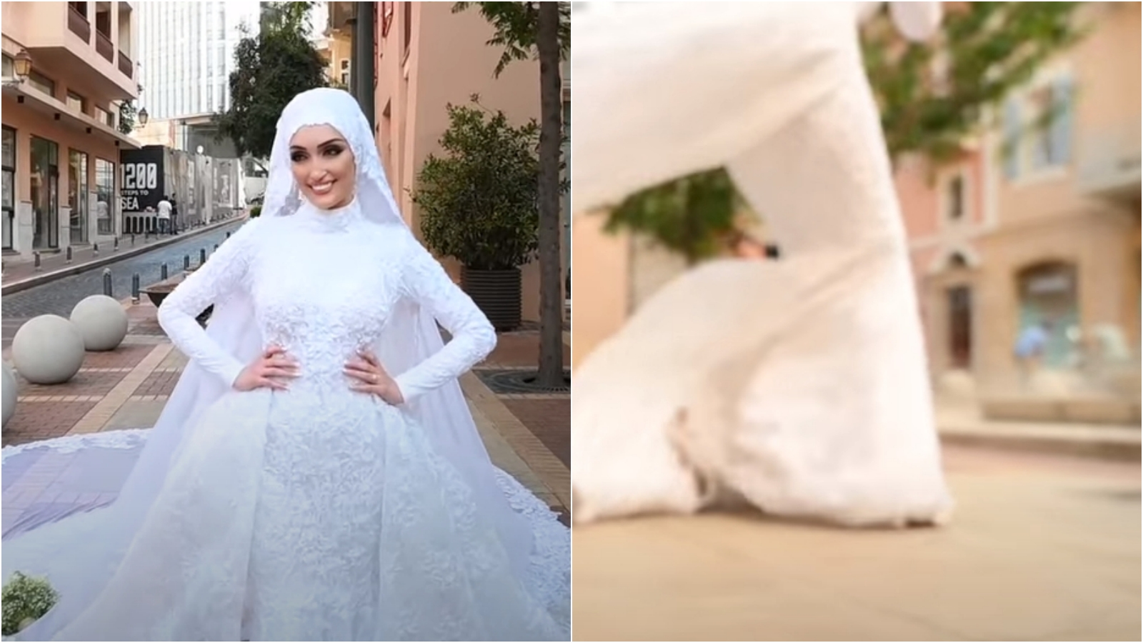 瑟布拉尼在貝魯特街頭拍攝婚禮影片，大爆炸突然襲來，讓眾人驚慌失措。（翻攝自YouTube頻道Mahmoud Nakib）