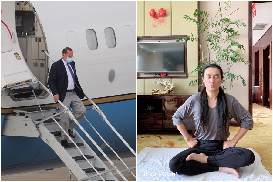 美國衛生部長阿扎爾（Alex Azar）昨天率團抵台，親中藝人黃安則大酸：「呵呵，還不是配合美國演戲。」（左圖中央社提供、右圖翻攝自黃安微博）