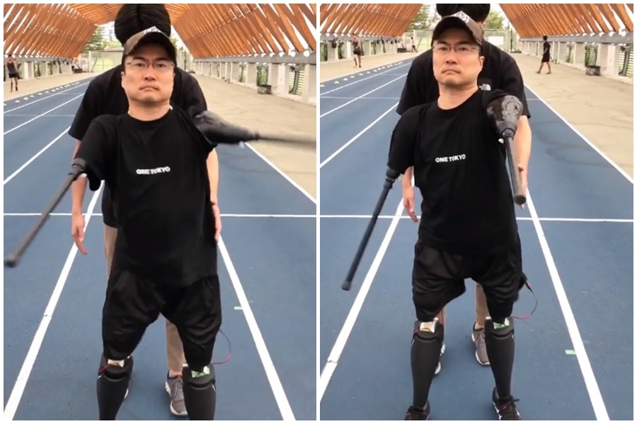 乙武洋匡靠高科技輔具站起來步行。（翻攝自乙武洋匡IG）