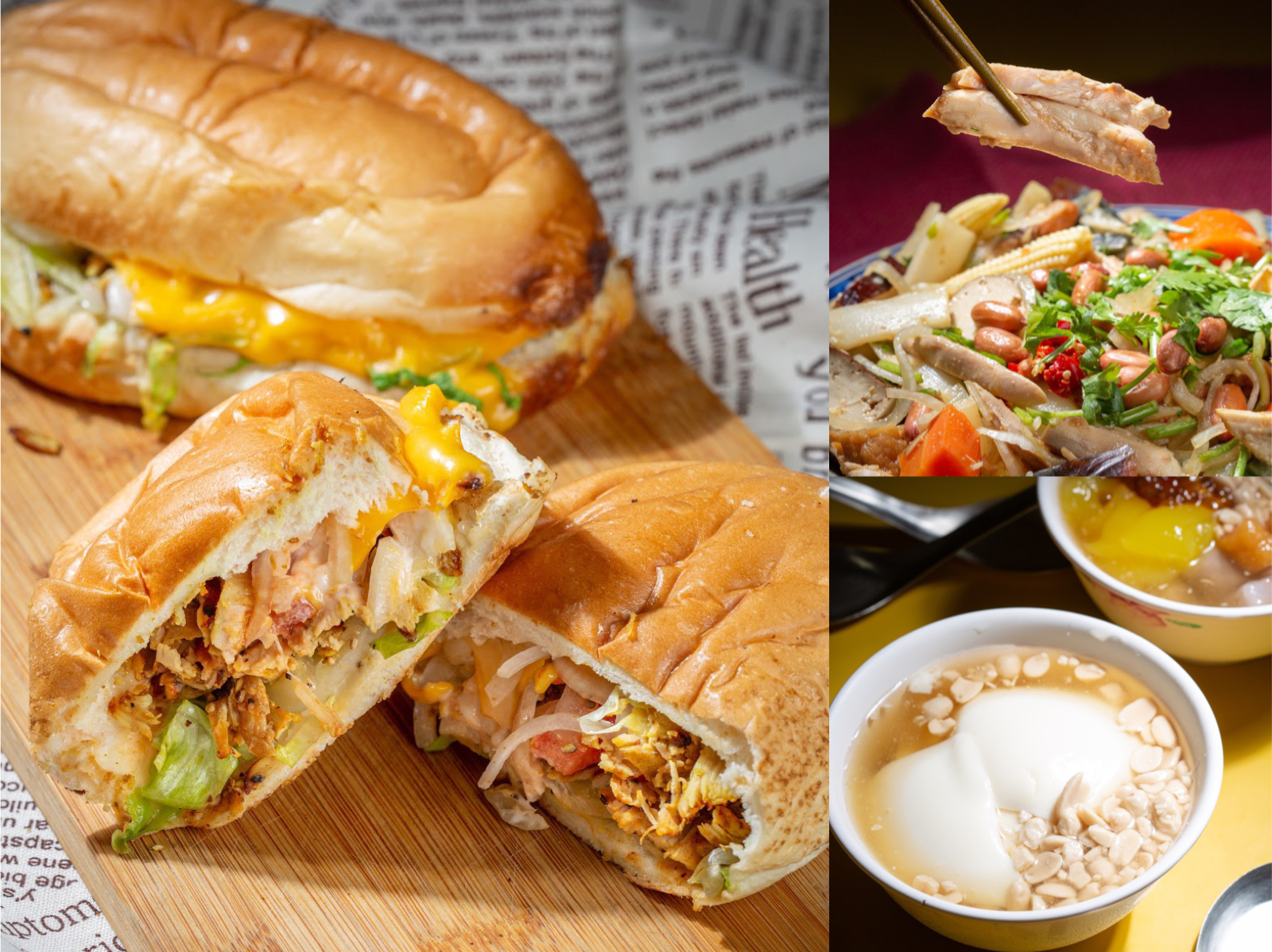 永和民生路上的「沙威瑪」「永和微笑手撕雞」「唐記古早味豆花」，攤位相近，可以搭配成點心組合或是晚間套餐。