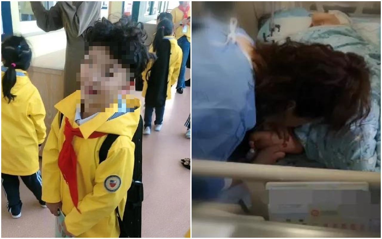 中國大陸廣州一名小男孩遭遇嚴重車禍，男童母親決定器捐遺愛人間，在術前親吻小男孩的腳丫做最後告別。（翻攝自《廣州日報》微博）