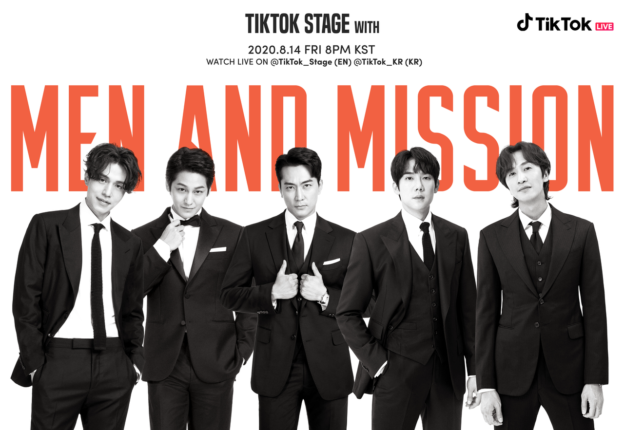 李棟旭(左起)、金汎、宋承憲、柳演錫與李光洙將舉行線上見面會《TikTok Stage With Men and Mission》。(TikTok提供)
