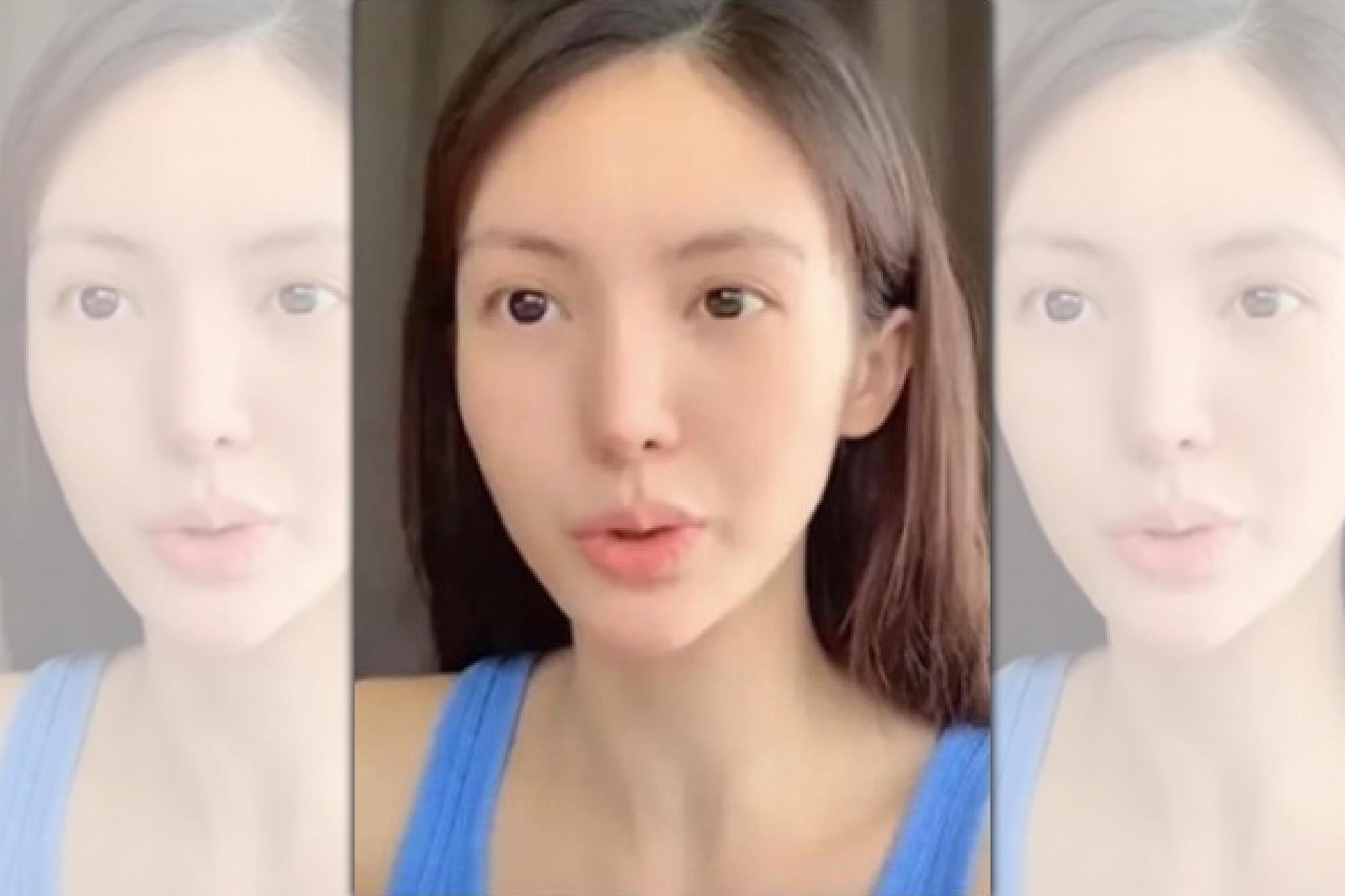 金晨拍攝化妝影片，但講話時嘴巴歪的很明顯。（翻攝自金晨微博）