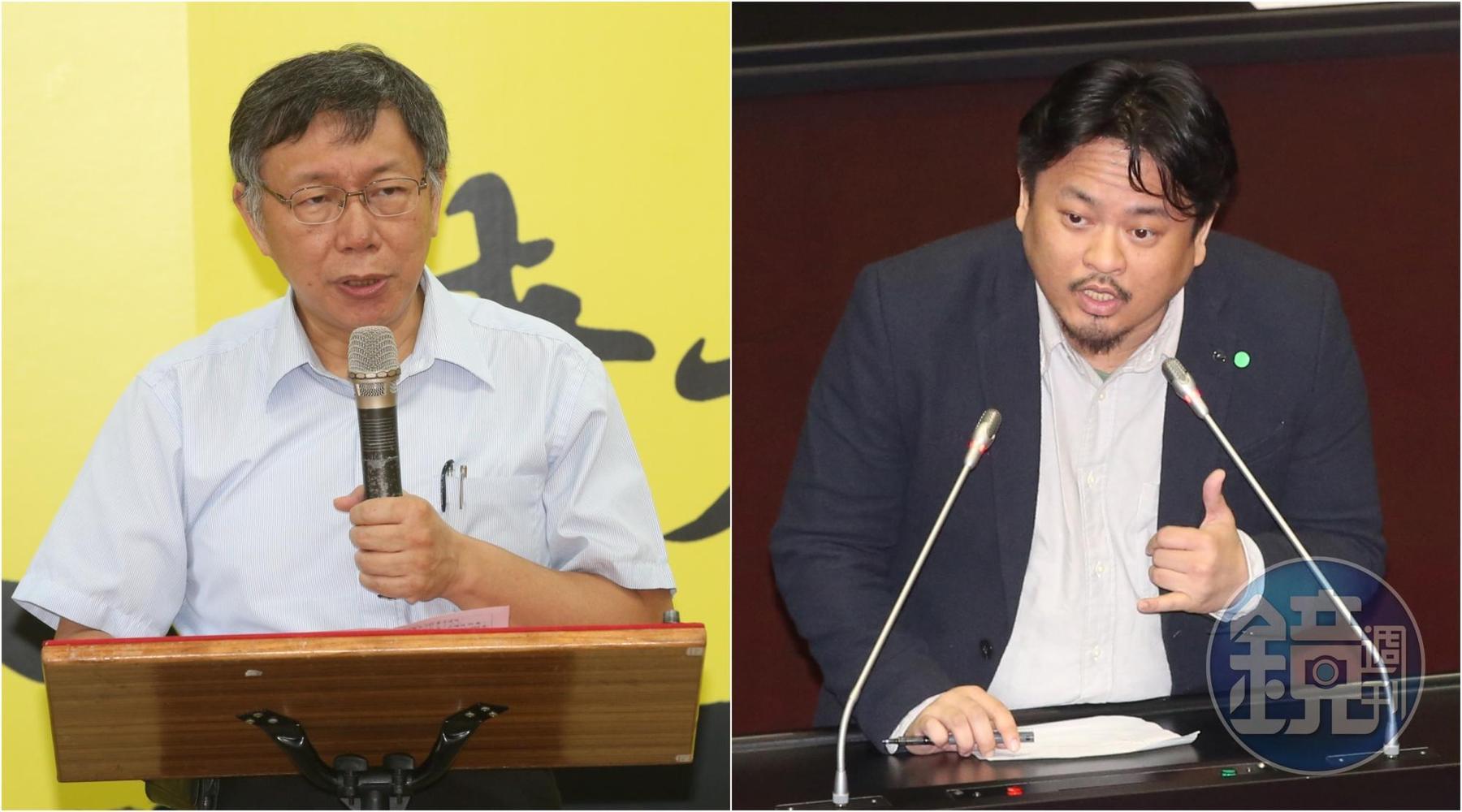 民眾黨主席柯文哲（左）批民進黨和陳其邁「只有選舉會挺港」，綠委洪申翰（右）嗆「看不下去」po文打臉。（本刊資料照）