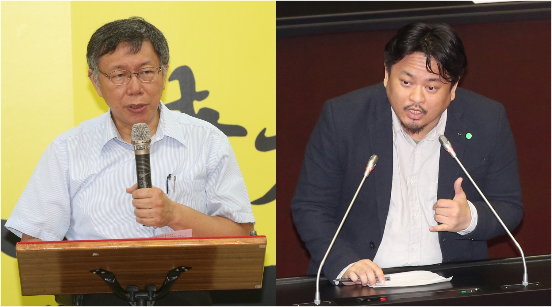 民眾黨主席柯文哲（左）批民進黨和陳其邁「只有選舉會挺港」，綠委洪申翰（右）嗆「看不下去」po文打臉。（本刊資料照）