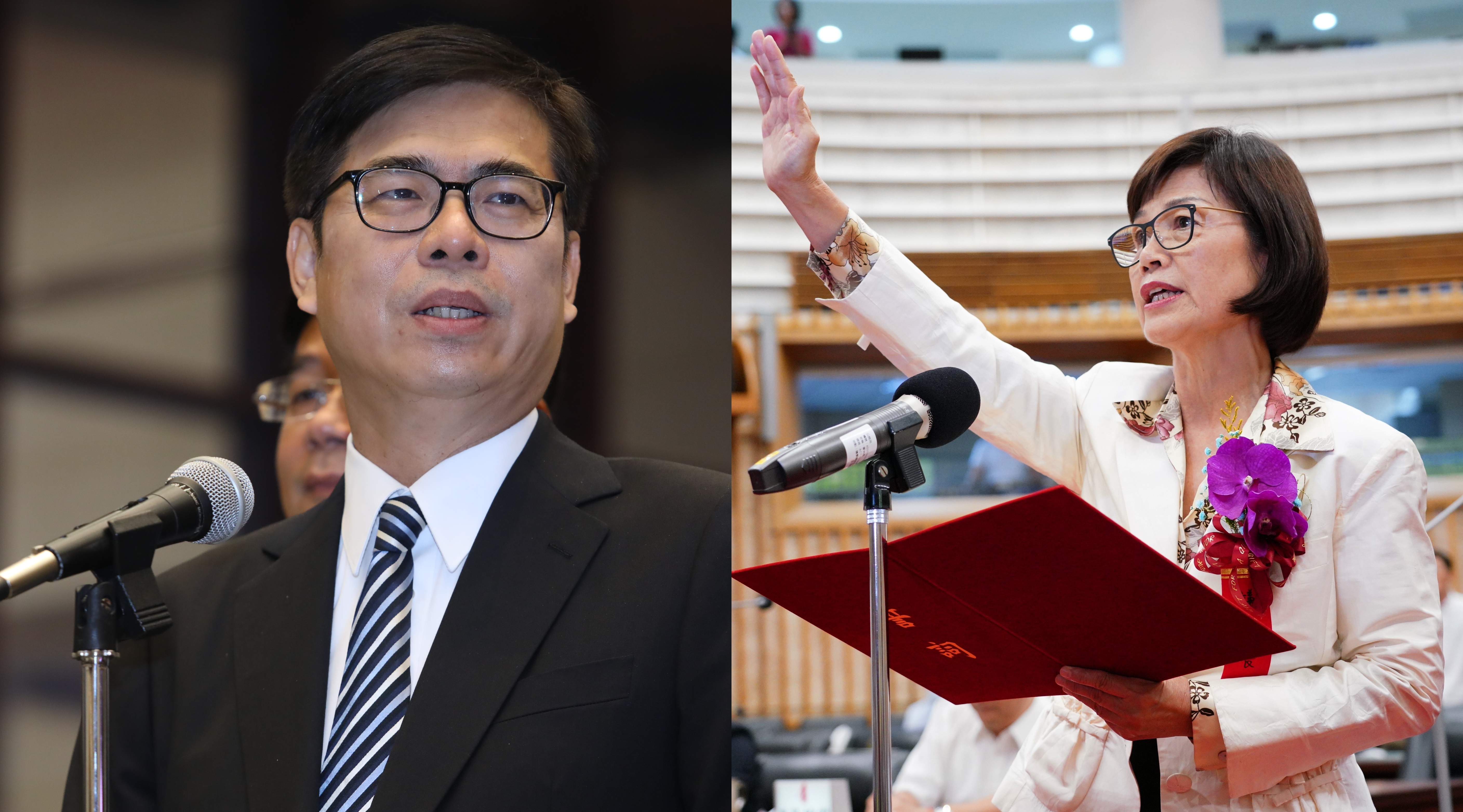 陳其邁（左）以67萬票當選高雄市長，議長曾麗燕（右）質疑民意代表性不足。（本刊資料照）