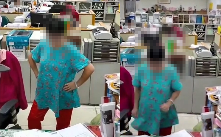 南投一名公務員在上班期間練舞被同事拍下,引發軒然大波。(翻攝畫面)