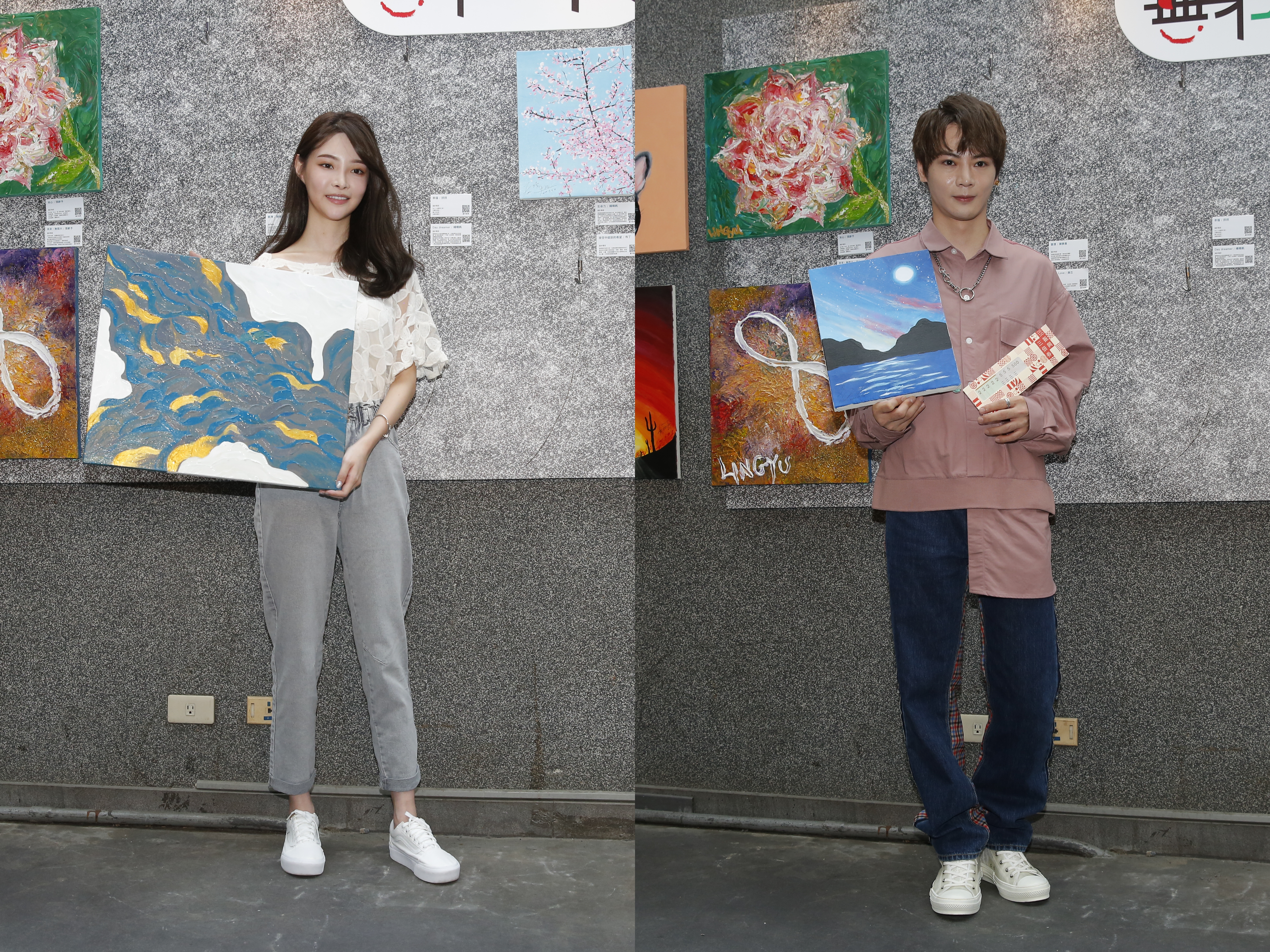 古曜威、陳夢晨一起出席公益活動，希望透過獻畫義賣，為孩童們盡一份心力。