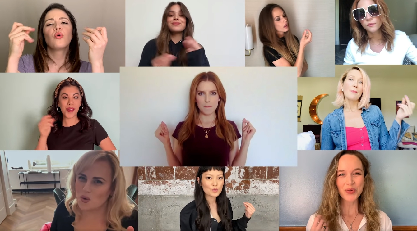 《歌喉讚》主角們合體獻唱〈Love on top〉。（翻攝自環球影業YouTube頻道）