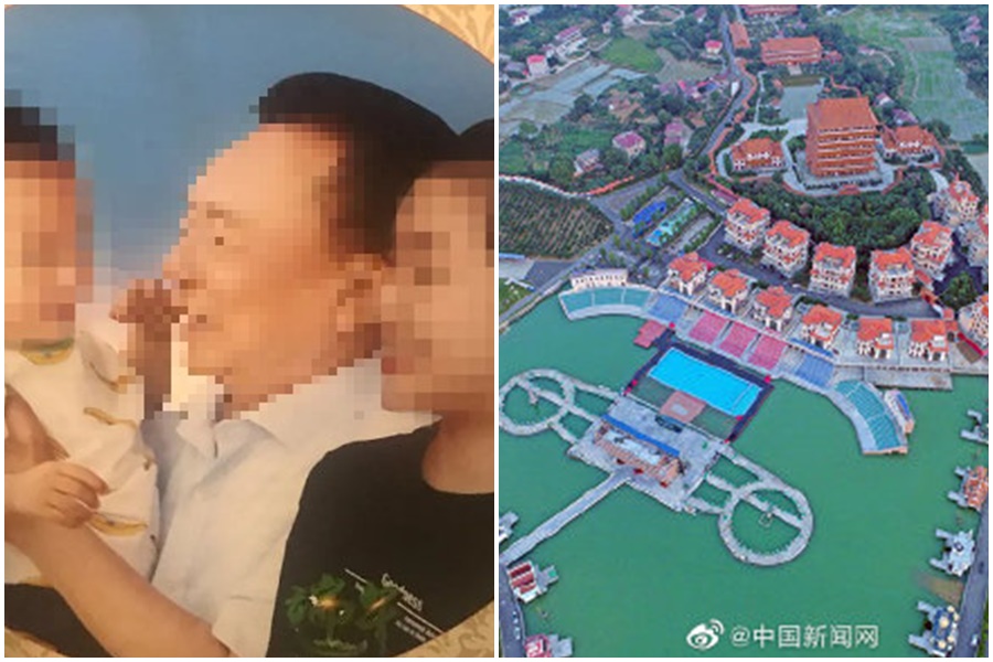 中國大陸富商倪福林擁有10名情婦，在老家的渡假區建私家莊園，房屋外型仿古宫殿。（翻攝自網易財經、中國新聞網微博）