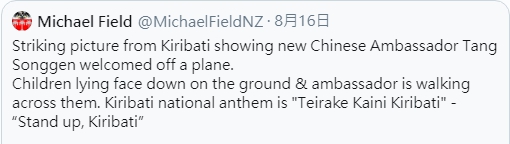 該網友對此照片相當不以為然，直言此行為與其國歌相違背。（翻攝自Michael Field推特）
