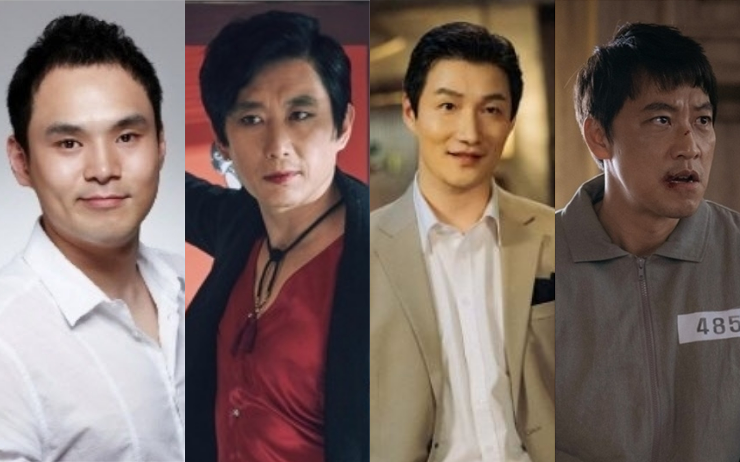 韓國演員徐成鍾（左起）、金元海、許棟元確診武漢肺炎，吳萬石篩檢結果為陰性，但在家自主隔離中。（翻攝自網路）