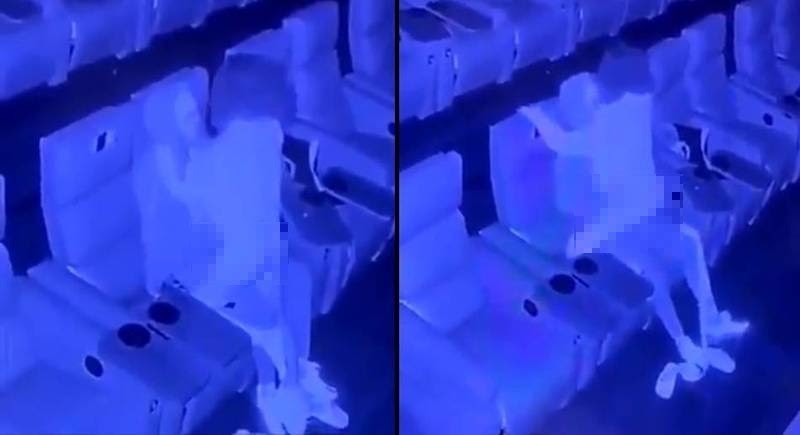 英國一對情侶在電影院上演活春宮被紅外線監視器拍下PO上網。(翻攝自推特)