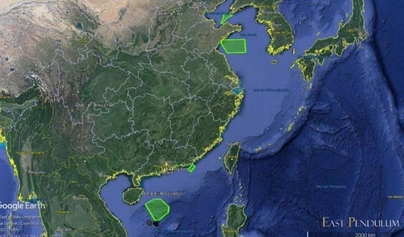 法國媒體公布共軍自22日起的演習範圍。(翻攝自《East Pendulum》推特)