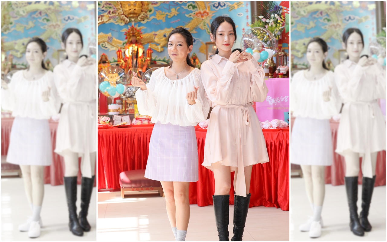 林映唯（右）與陳妤（左）求了300條紅線，要在今晚的映後活動送給影迷，祝福大家脫單。